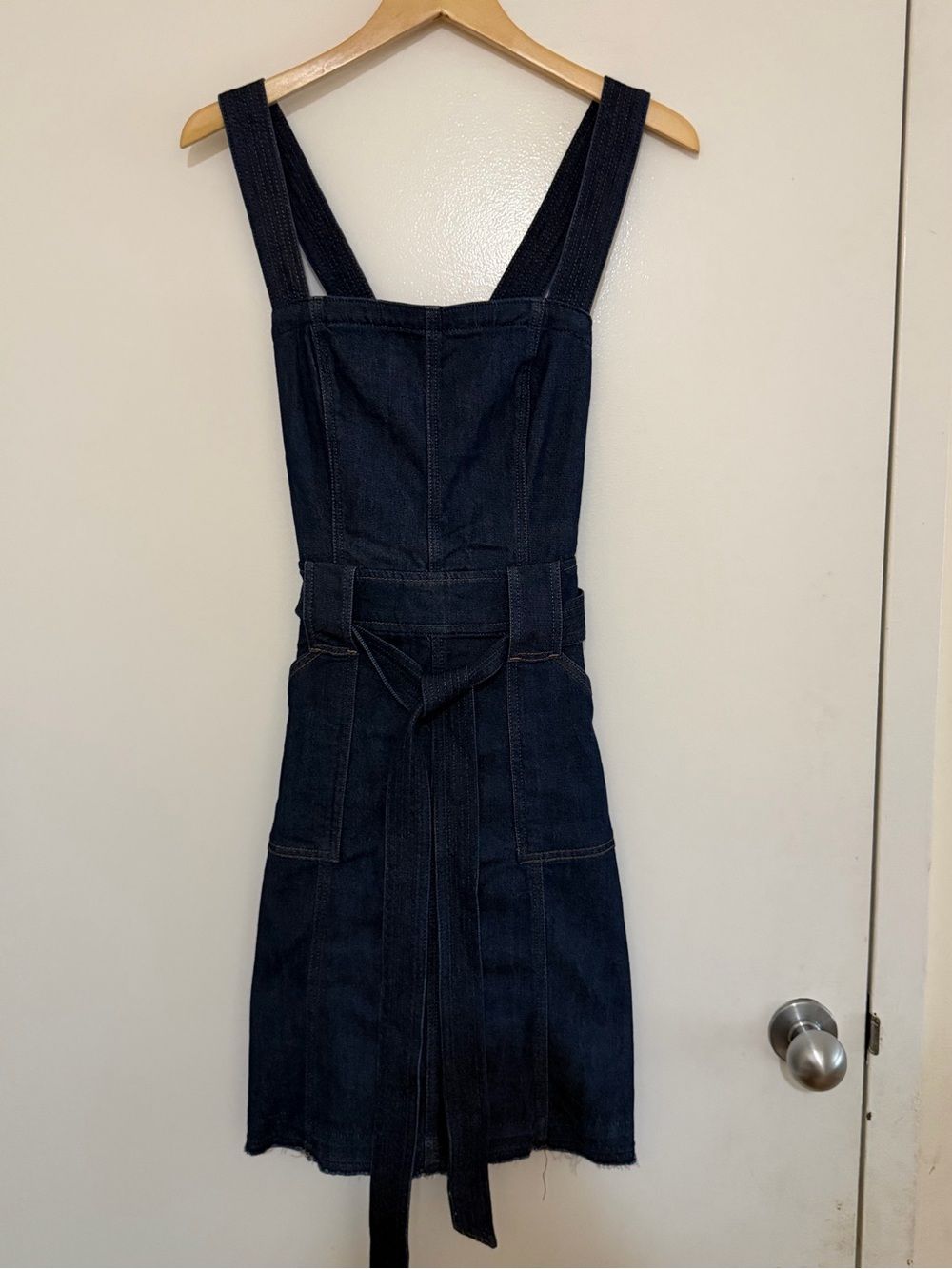 7 for All Mankind Dark Denim Pinafore Dress with Waist Tie